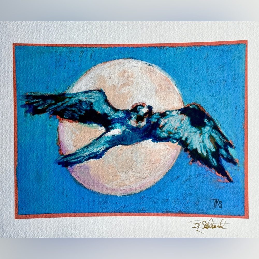 Bird Flying with Moon Artwork 8x10” Fine Art Print, Unframed and Signed
